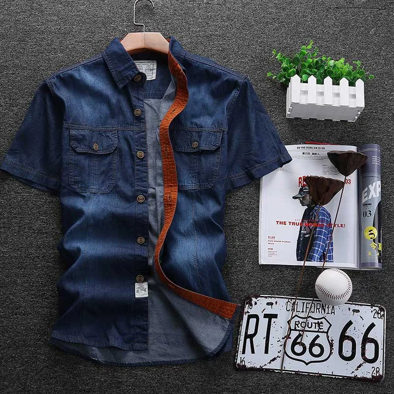 2017 New Arrival Man's Short Sleeve Slim Fit Male Denim Shirts Men Denim Shirts Pocket Blue Color Brand Clothing
2017 New Arrival Man's Short Sleeve Slim Fit Male Denim Shirts Men Denim Shirts Pocket Blue Color Brand Clothing