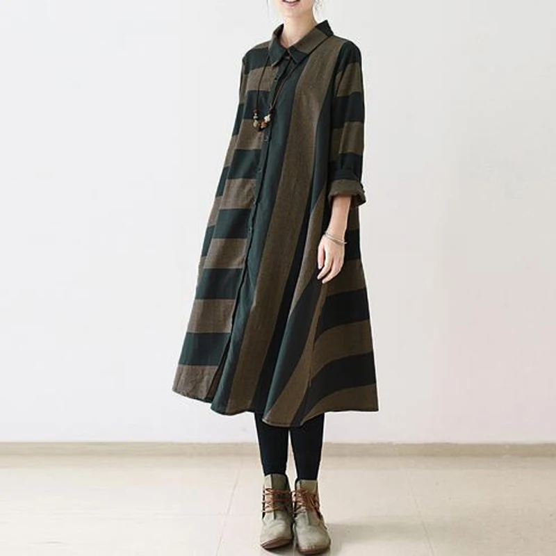 2017 Vintage ZANZEA Women urn-down Collar Long Sleeve Autumn Striped Buttons TLoose Casual Midi Shirt Dress Vestido Plus Size
2017 Vintage ZANZEA Women urn-down Collar Long Sleeve Autumn Striped Buttons TLoose Casual Midi Shirt Dress Vestido Plus Size
