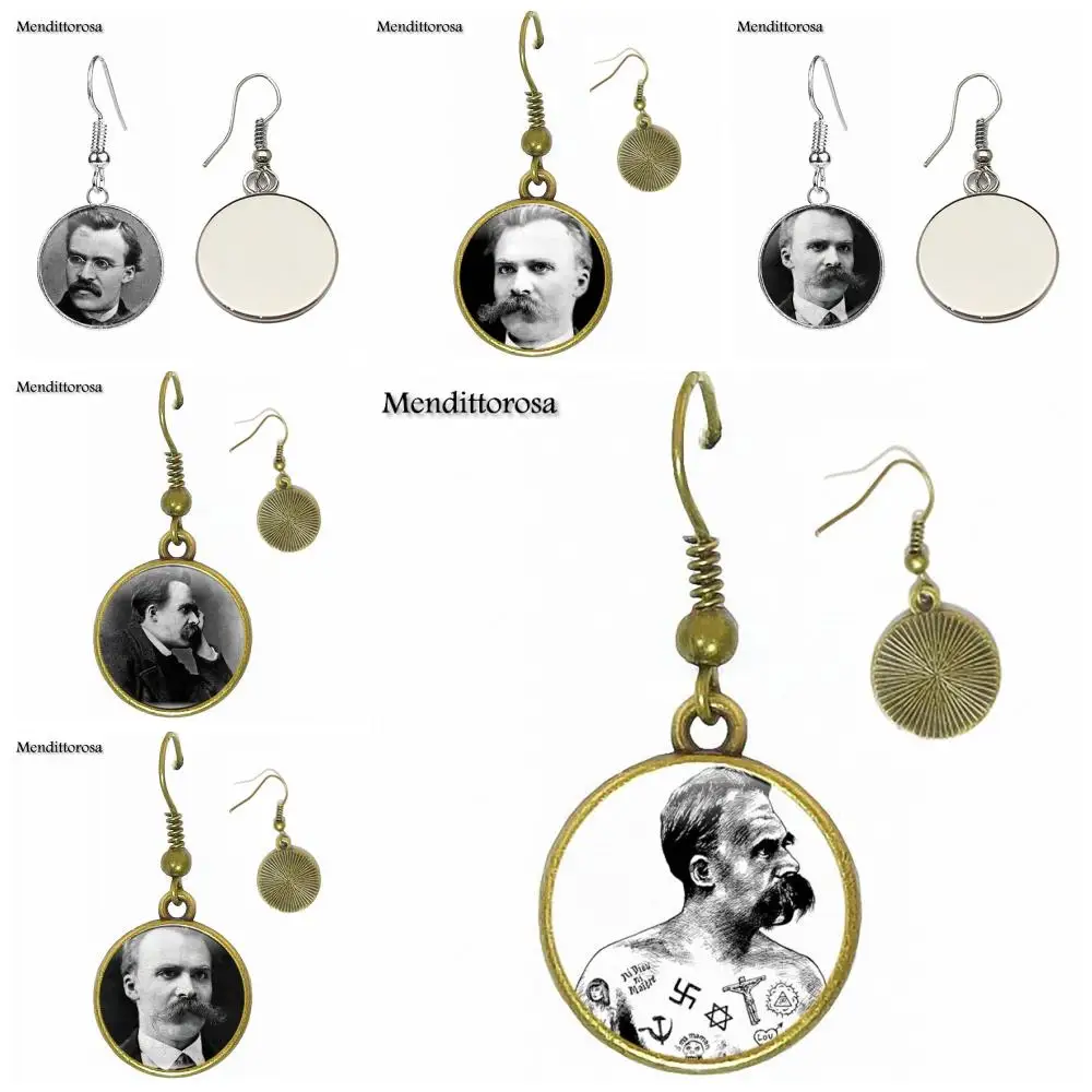 

Бижутерия со стеклянными кабошонами Бронзовый/серебристый/золотистый клип ушные крючки Висячие серьги для женщин свадебный подарок Ницше философ