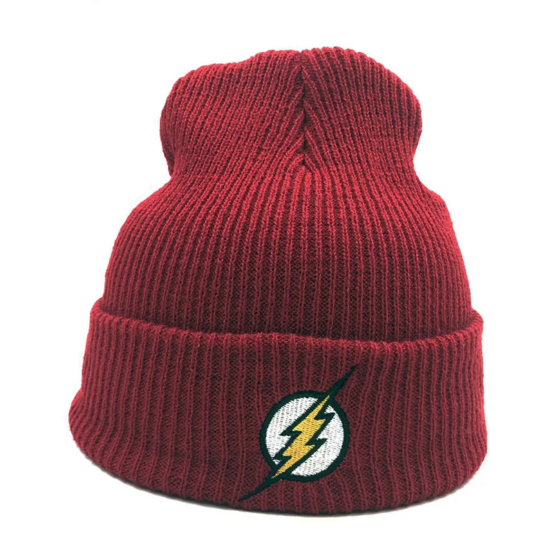 

Winter Hat Beanies Skullies Knitted Hat Flash Hero Barry Allen Embroid Knitting Winter Hat Warm Hip-Hop Cap Christmas Gift