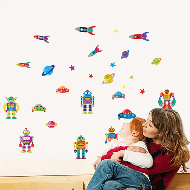 DIY colorful cartoon robot flying saucer rocket home decor wall stickers for kids baby room decoration mural art toy sticker
DIY colorful cartoon robot flying saucer rocket home decor wall stickers for kids baby room decoration mural art toy sticker