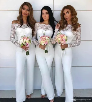 2019 Elegant White Lace Jumpsuit Bridesmaid Dress Long Sleeves Pant Suit Off Shoulder Party Guest Maid Of Honor Gowns
2019 Elegant White Lace Jumpsuit Bridesmaid Dress Long Sleeves Pant Suit Off Shoulder Party Guest Maid Of Honor Gowns