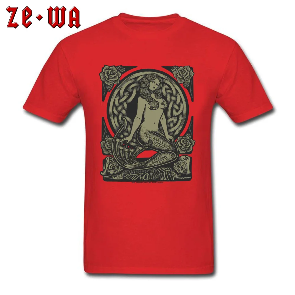 Mermaid Monochrome Cotton Fabric Men's Short Sleeve Tees Design Fall Top T-shirts 2018 Popular Crewneck Clothing Shirt Mermaid Monochrome red
