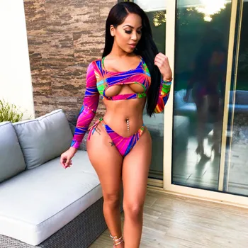 Hot Bikini Women's Bikinis Monokini Swimsuit Women 2 Piece Bathing Suit Suits Sexy Long Sleeve Bind Printed Tether Polyester
Hot Bikini Women's Bikinis Monokini Swimsuit Women 2 Piece Bathing Suit Suits Sexy Long Sleeve Bind Printed Tether Polyester