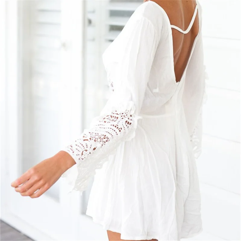 Beach Cover Up Sexy Beach Rompers Backless White Lace Swimwear Ladies V-neck Beach Cover ups Saida de Praia Beachwear
Beach Cover Up Sexy Beach Rompers Backless White Lace Swimwear Ladies V-neck Beach Cover ups Saida de Praia Beachwear