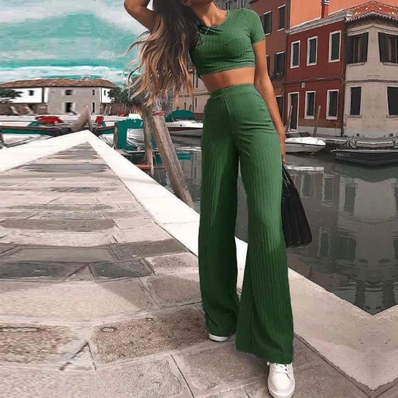 2019 Spring Solid Two Pieces Streetwear Women Set O-neck Short Sleeve Autumn Femme Crop Top Long Wide Leg Pants Female Tracksuit
2019 Spring Solid Two Pieces Streetwear Women Set O-neck Short Sleeve Autumn Femme Crop Top Long Wide Leg Pants Female Tracksuit