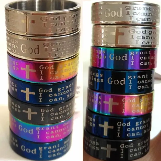 50pcs Wholesale Religious Ring TOP MIX Men's Multi-Color Serenity Prayer Stainless Steel Rings Jesus Hot Sale Jewelry
50pcs Wholesale Religious Ring TOP MIX Men's Multi-Color Serenity Prayer Stainless Steel Rings Jesus Hot Sale Jewelry