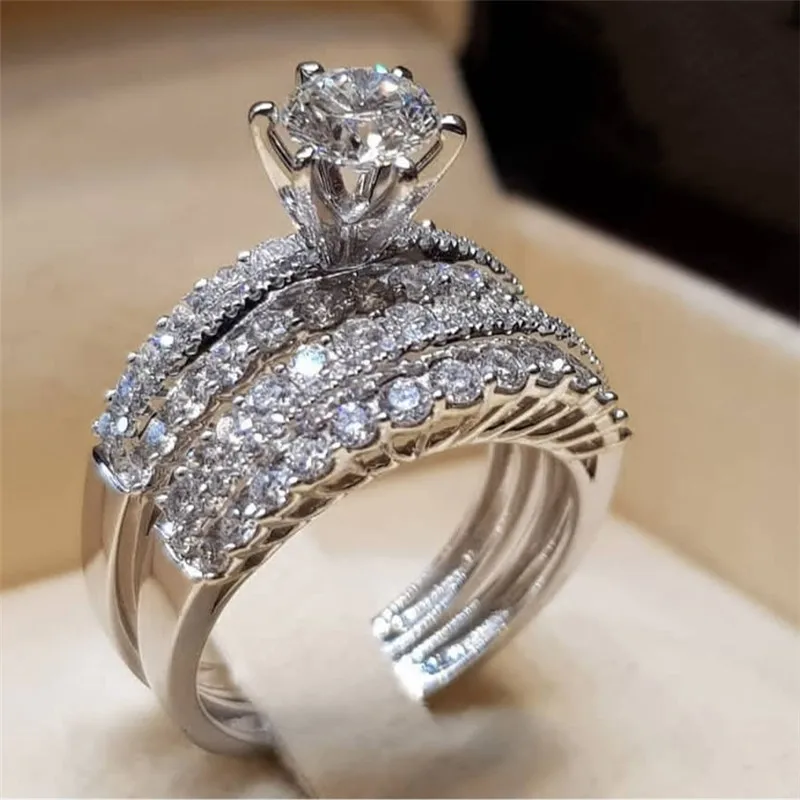 2pcs/lot Silver Double Rings Set Engagement Woman Cubic Zirconia Ring For Women Ladies Lover Party Wedding Jewelry
2pcs/lot Silver Double Rings Set Engagement Woman Cubic Zirconia Ring For Women Ladies Lover Party Wedding Jewelry