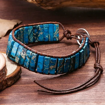 Real Leather Blue Imperial Jasper Tube Bead Adjustable Wrap Bracelet Jewelry for Men Women DropShipping
Real Leather Blue Imperial Jasper Tube Bead Adjustable Wrap Bracelet Jewelry for Men Women DropShipping