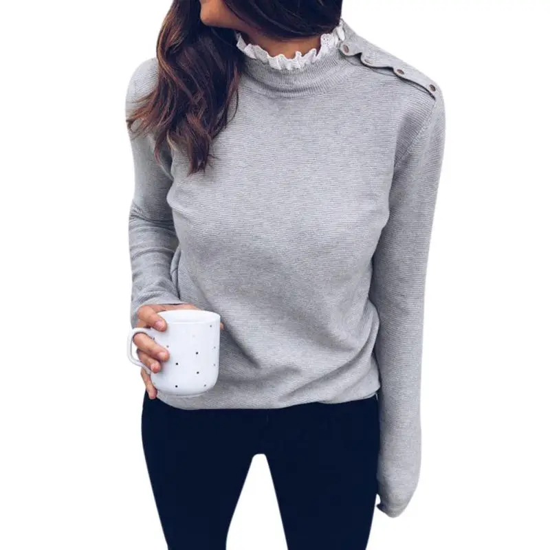 Women Sweet Lace Button Long Sleeve Blouse Round Neck Shirt Shoulder Button Casual Tops
Women Sweet Lace Button Long Sleeve Blouse Round Neck Shirt Shoulder Button Casual Tops