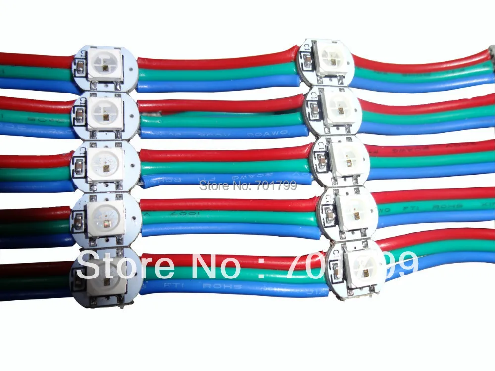 

100pcs pre-soldered WS2812B led with heatsink(10mm*3mm);DC5V input;5050 SMD RGB with WS2811 ic built-in;3cm wire spacing