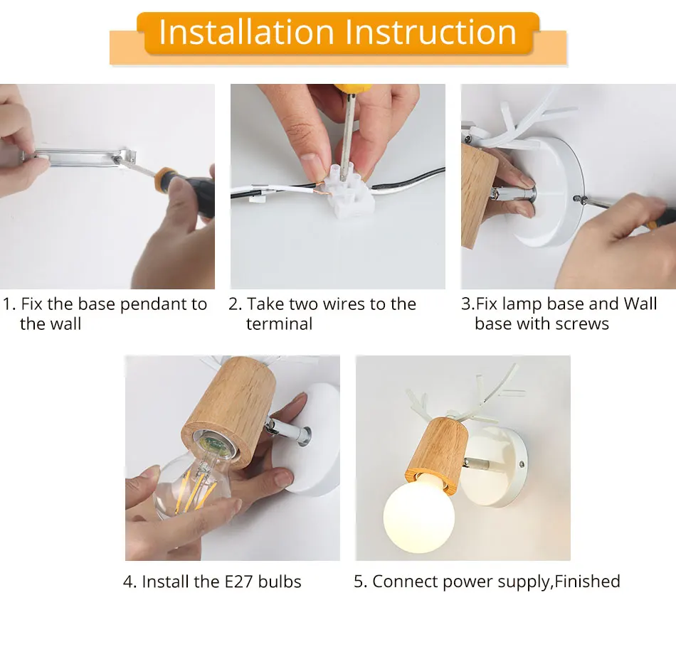 Wooden LED Wall Lamp E27 Bulb Bedroom Light Living Room Hotel Lighting Retro Vintage Stair Indoor Wall Lights Sconce Lamp (2)