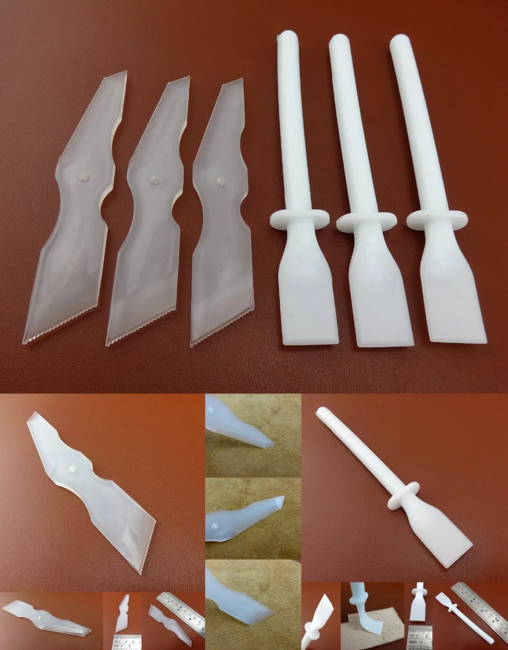 6pcs Leather Craft Uniform Smear Board Glue Gumming Spreader Oil Dye Brush Tool - Sewing Carving Stitching Stamping Knife Cutter
6pcs Leather Craft Uniform Smear Board Glue Gumming Spreader Oil Dye Brush Tool - Sewing Carving Stitching Stamping Knife Cutter