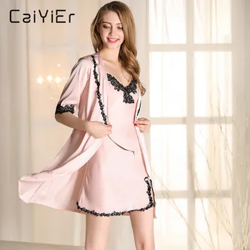 Caiyier Robe Sets For Women Lace Patchwork Night Dress Nightwear 2018 Summer Sexy Fashion Lingerie Satin Dress Gown Suit
Caiyier Robe Sets For Women Lace Patchwork Night Dress Nightwear 2018 Summer Sexy Fashion Lingerie Satin Dress Gown Suit
