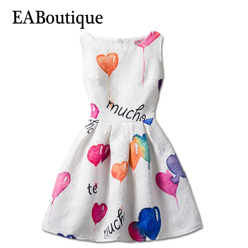 Eaboutique/Лето 2017 г. модные милые Платье для девочек Полный картина маслом сердце с