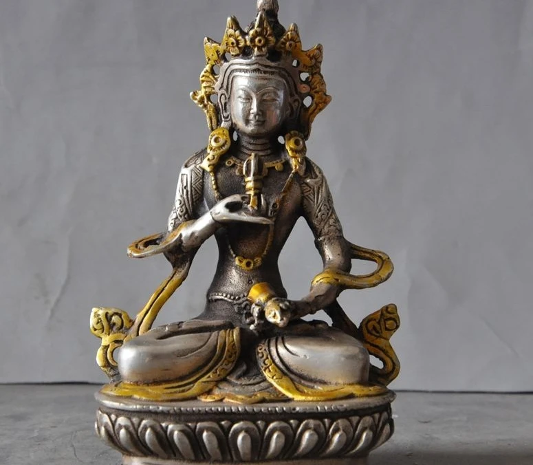 

Old Tibet Buddhism Gilt Silver Vajrasattva Tara Goddess Kwan-yin Buddha Statue