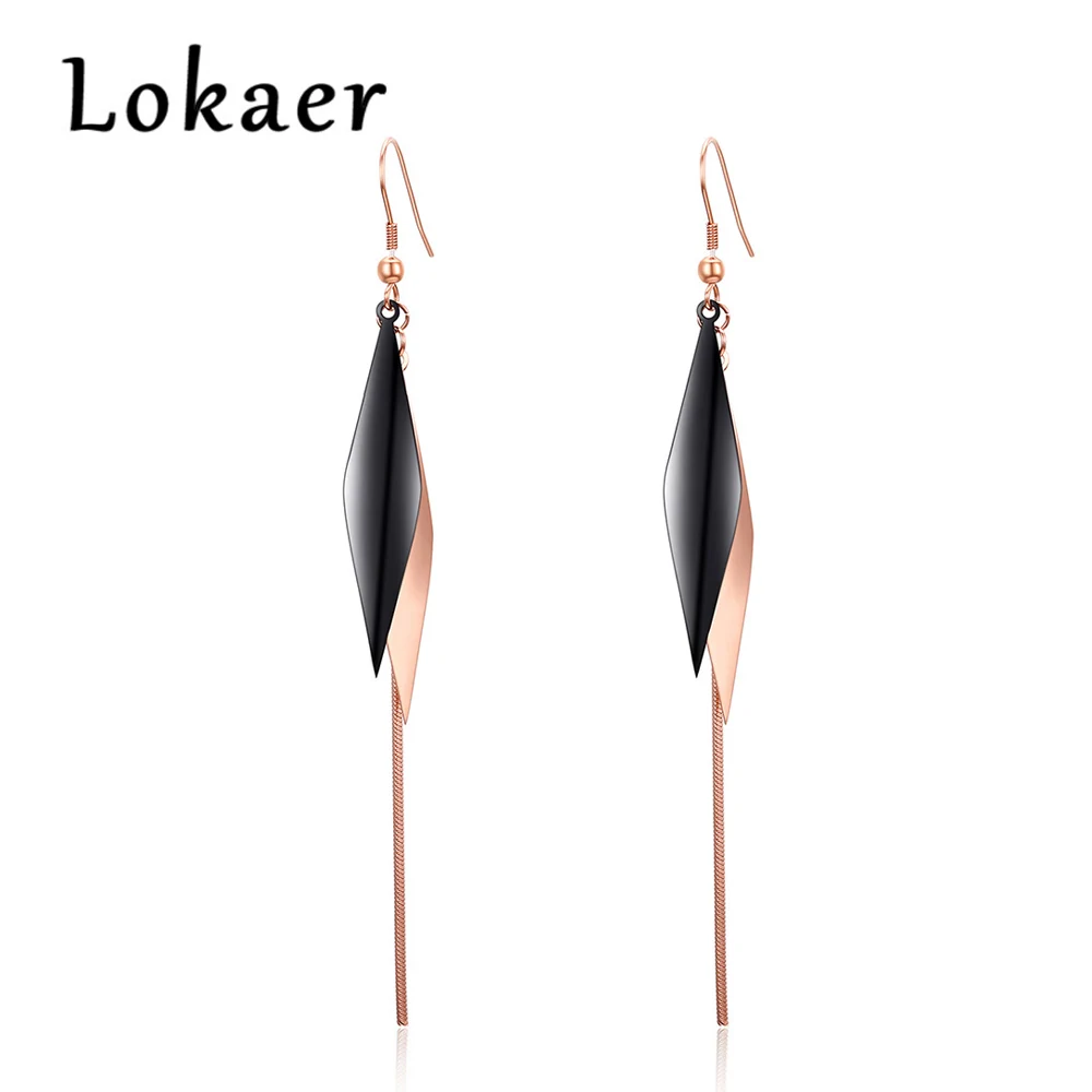 Lokaer Stainless Steel Love Long Black Snake Chain Rhombus Drop Earrings Geometirc Rose Gold Color Women Party Xmas Gift E18475
Lokaer Stainless Steel Love Long Black Snake Chain Rhombus Drop Earrings Geometirc Rose Gold Color Women Party Xmas Gift E18475