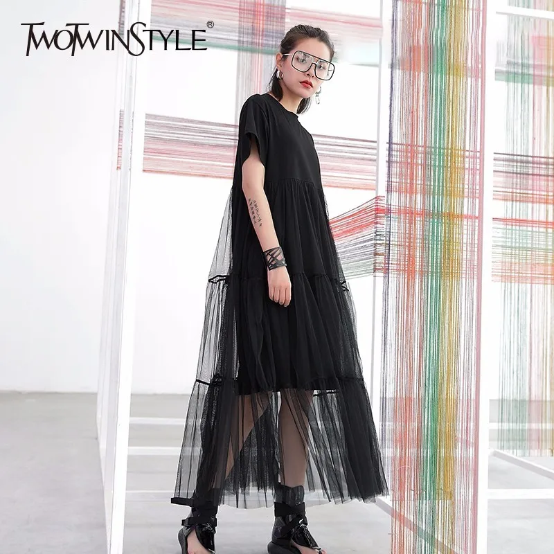 TWOTWINSTYLE Mesh Women's Dress Short Sleeve Patchwork Big Size Asymmetrical Long Holiday Dresses Summer Fashion Casual Clothing
TWOTWINSTYLE Mesh Women's Dress Short Sleeve Patchwork Big Size Asymmetrical Long Holiday Dresses Summer Fashion Casual Clothing