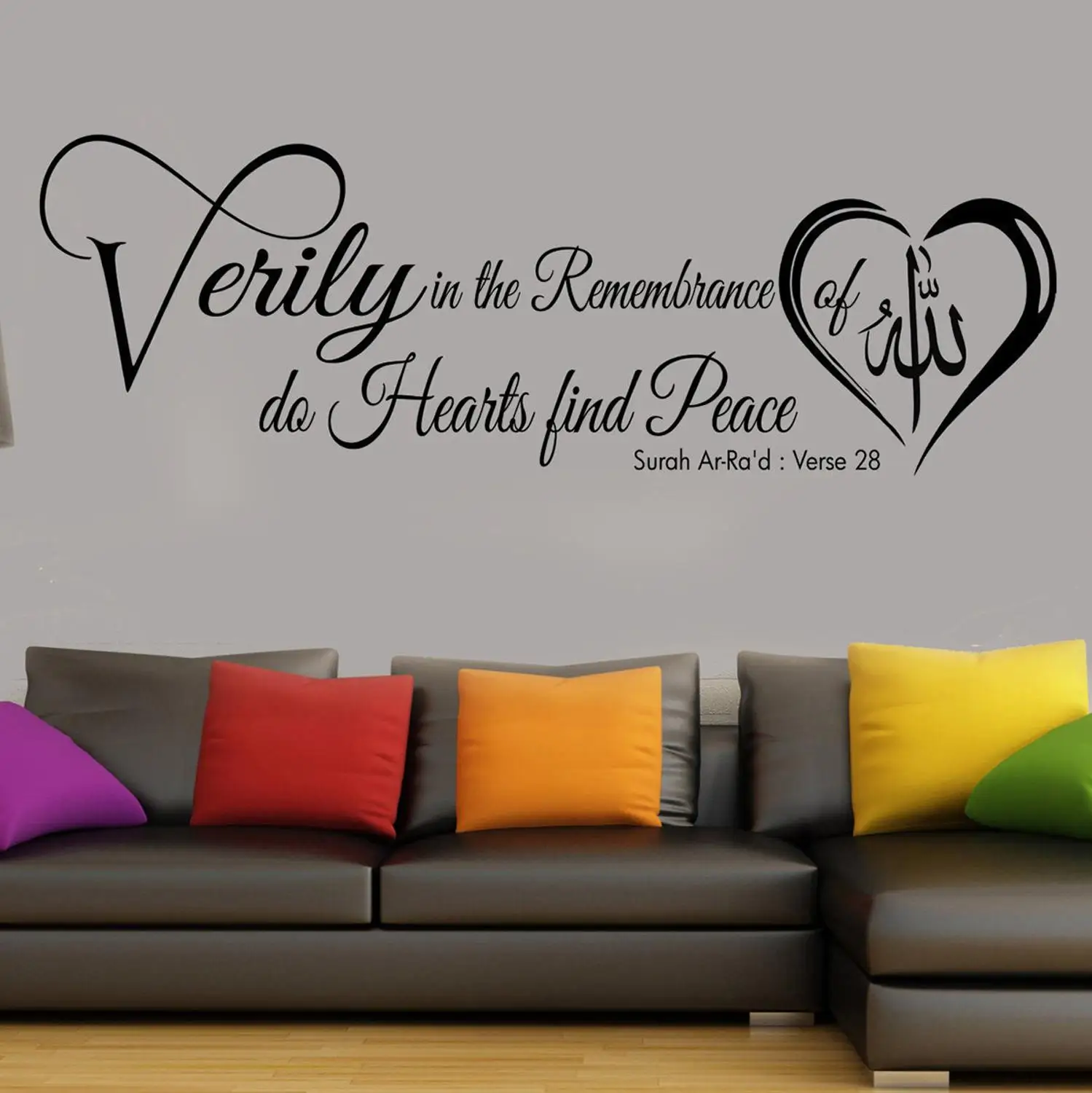 Arabic Quotes Wall Sticker Verily in the remembrance of Allah do Hearts find Peace Surah Ar Rad Verse 28 home decor decal G690
Arabic Quotes Wall Sticker Verily in the remembrance of Allah do Hearts find Peace Surah Ar Rad Verse 28 home decor decal G690