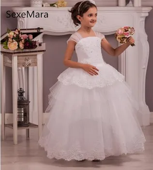 White Lace Tulle Flower Girls Dresses for Wedding Ankle Length Beaded Lace Tiered Gown for Little Girls Pageant Party Ceremony 
White Lace Tulle Flower Girls Dresses for Wedding Ankle Length Beaded Lace Tiered Gown for Little Girls Pageant Party Ceremony