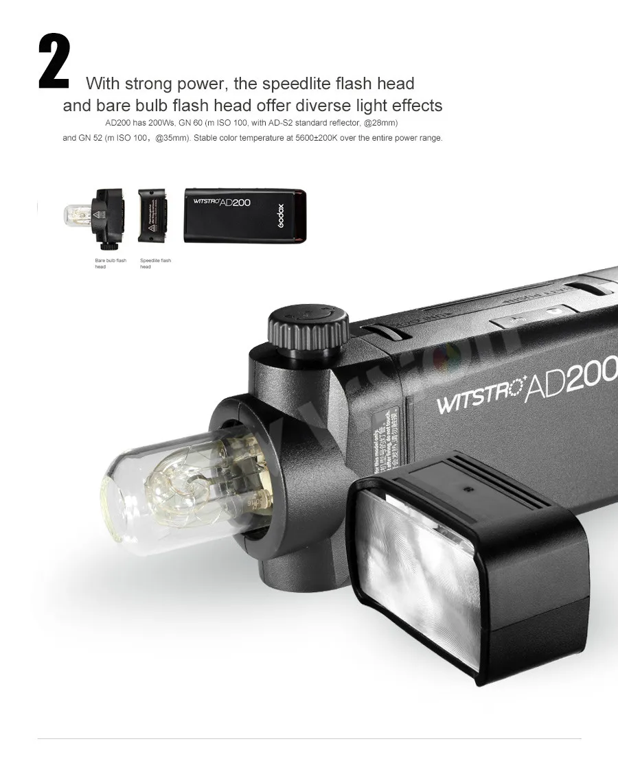 GODOX AD200 TTL 2.4G HSS 1/8000s Pocket Flash Light Double Head 200Ws with 2900mAh Lithium Battery Flashlight Flash
