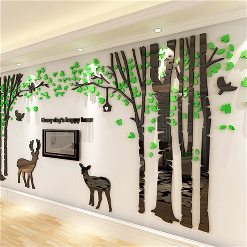 

New Large Three-dimensional wall sticker Forest Deer Living Room Sofa Kids Room Wall Home decor Crystal Acrylic 3D stickers Tree