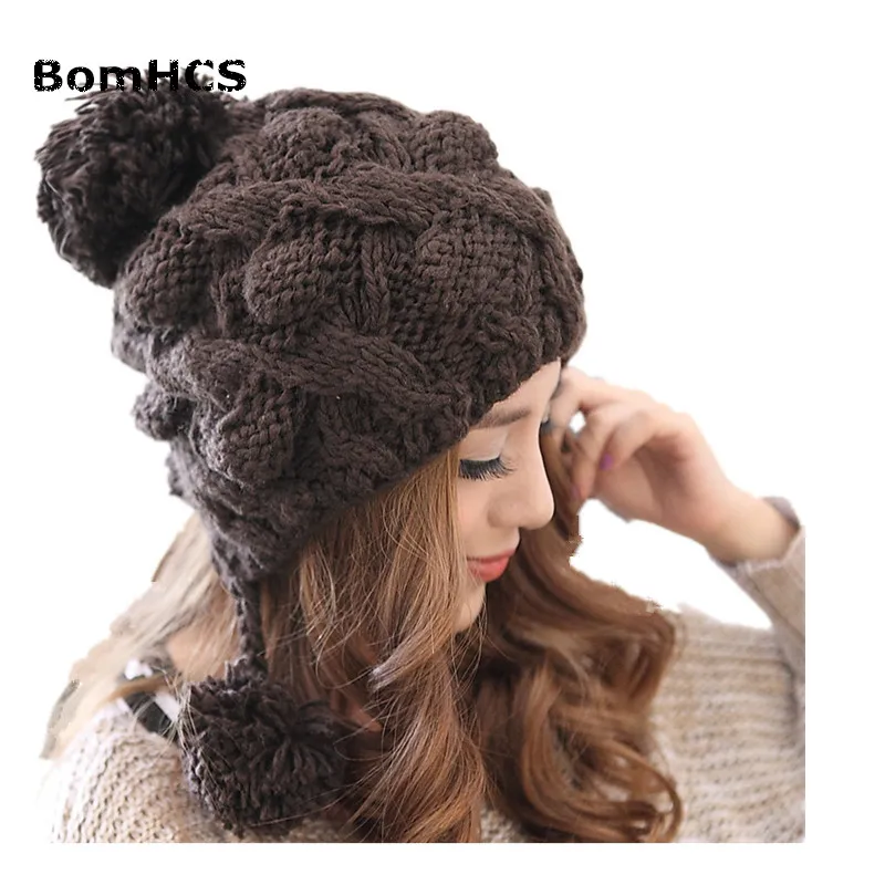 

BomHCS Handmade Knitted Hat Women's Autumn Winter Thick Warm Ear Muff Cap Beanie