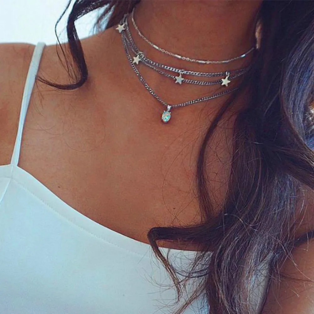 Boho Silver Chain Crystal Star Choker Necklace for Women Beads Chocker necklaces & pendants gargantilha collier femme colar
Boho Silver Chain Crystal Star Choker Necklace for Women Beads Chocker necklaces & pendants gargantilha collier femme colar