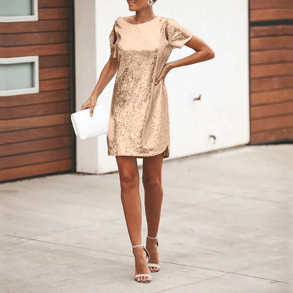 Fashion Women Short Sleeve Summer Dress O Neck Shiny Sequins Patchwork Female Robe Straight Vestidos Women Casual Party Dress
Fashion Women Short Sleeve Summer Dress O Neck Shiny Sequins Patchwork Female Robe Straight Vestidos Women Casual Party Dress