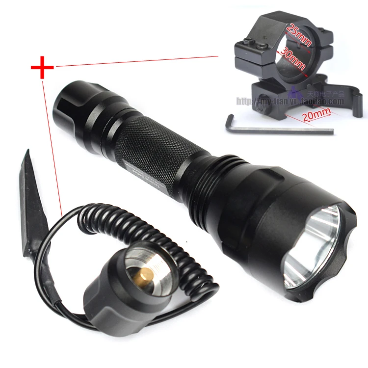 

C8 Hig light 2200LM CREE XM-L2 LED 5 Modes LED Flash Light Tactical Gun Flashlight Torch +gun scope bases Mount+remote switch