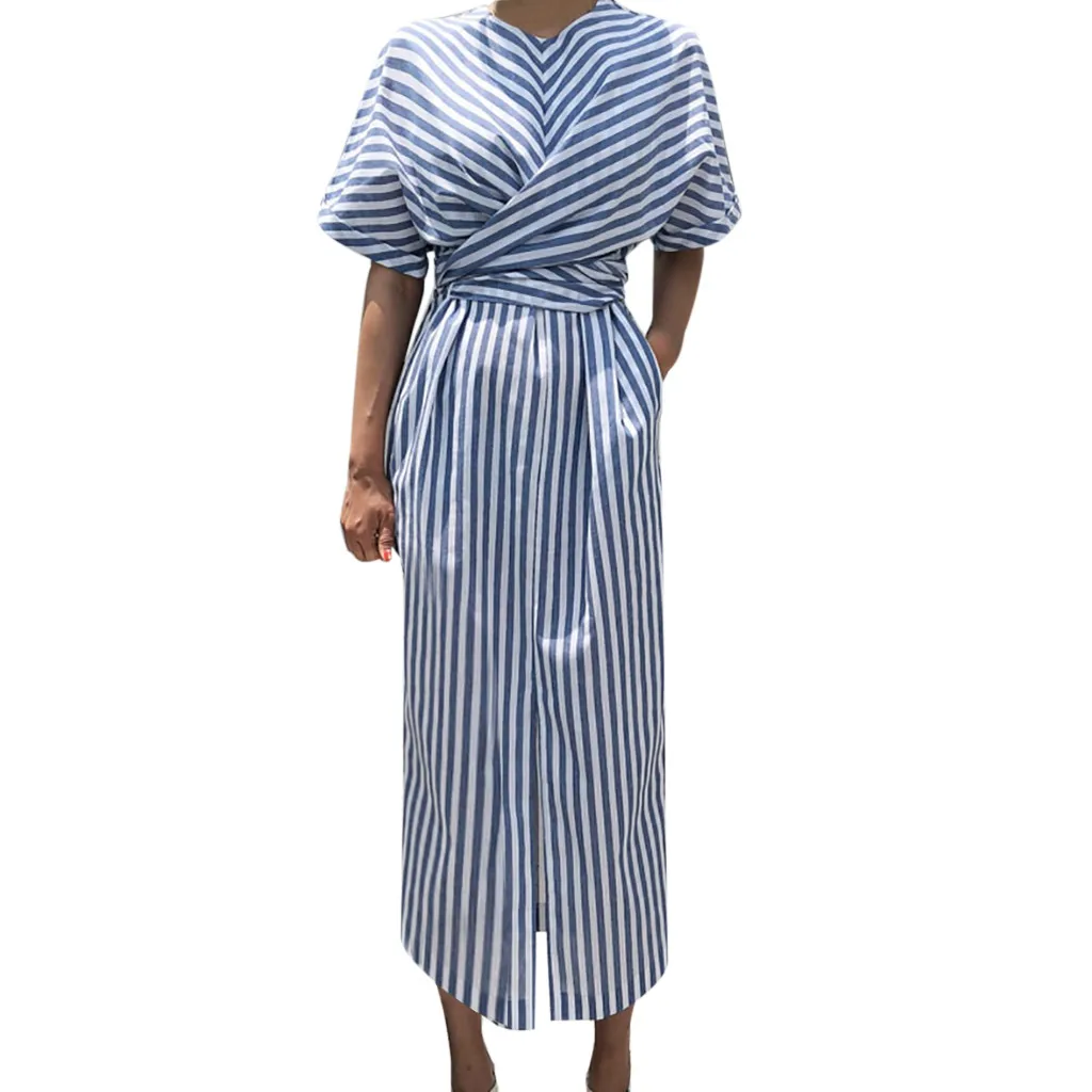 Summer Dress For Women Summer Cotton Blue Striped Bandage Split Long Dress Long Dress Elegant Korean Mulheres vestido
Summer Dress For Women Summer Cotton Blue Striped Bandage Split Long Dress Long Dress Elegant Korean Mulheres vestido