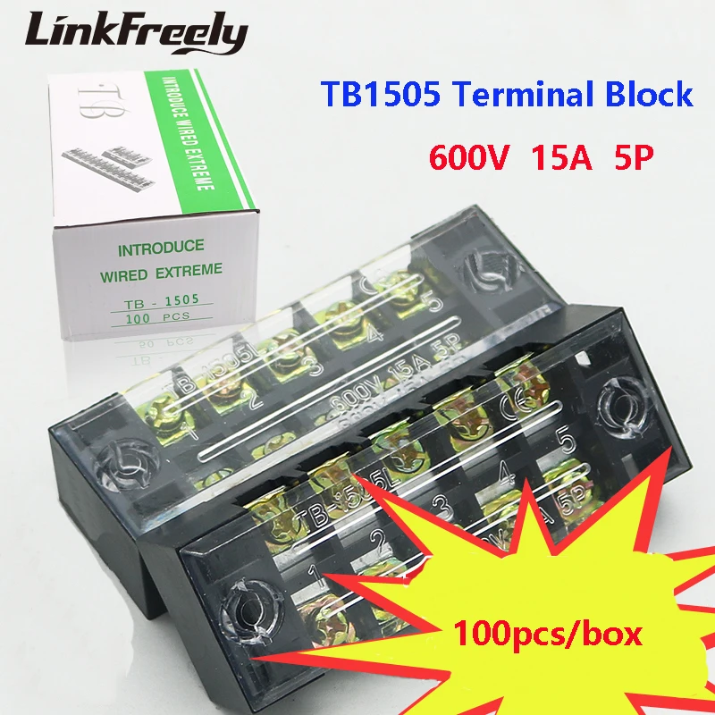 TB1505 2 шт. двухрядный винтовой клеммный блок полоса 5P 15A/600 в электрический провод