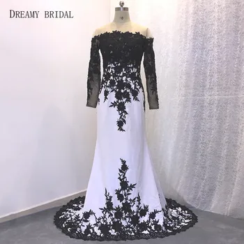 DREAMY BRIDAL Real Black White Sheer Mermaid Dresses