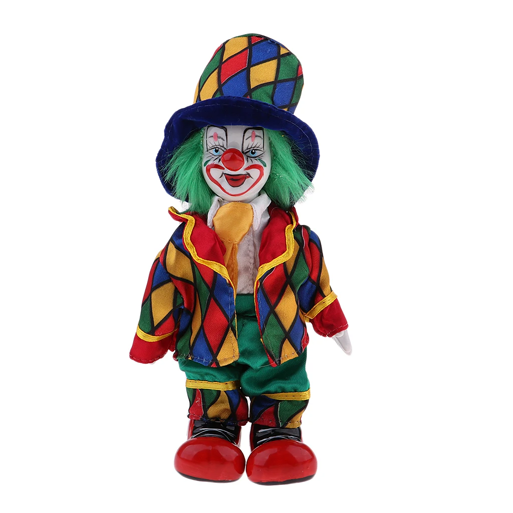 Interesting Harlequin Smiling Clown Doll Standing Porcelain Doll Home Decor