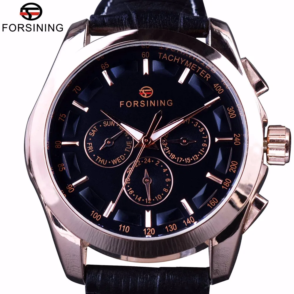 Forsining 2017 3 Dial 6 Hands Rose Golden Case Male Wristwatch Genuine Leather Band Mens Watch Top Brand Luxury Automatic Watch
Forsining 2017 3 Dial 6 Hands Rose Golden Case Male Wristwatch Genuine Leather Band Mens Watch Top Brand Luxury Automatic Watch