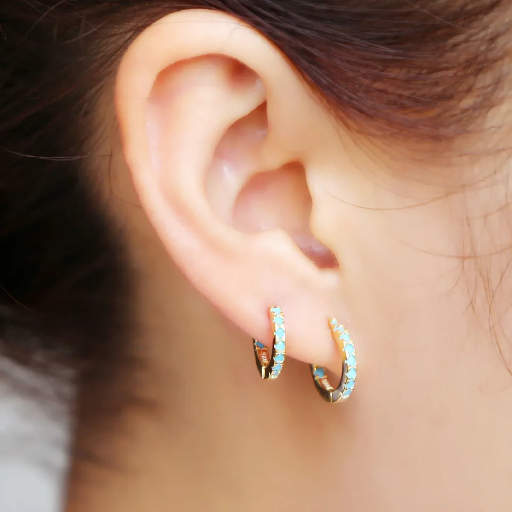 925 sterling silver mini hoop pave Nano turquoises Stone multi small hoop earrings for women girl fashion classic lovely jewelry
925 sterling silver mini hoop pave Nano turquoises Stone multi small hoop earrings for women girl fashion classic lovely jewelry