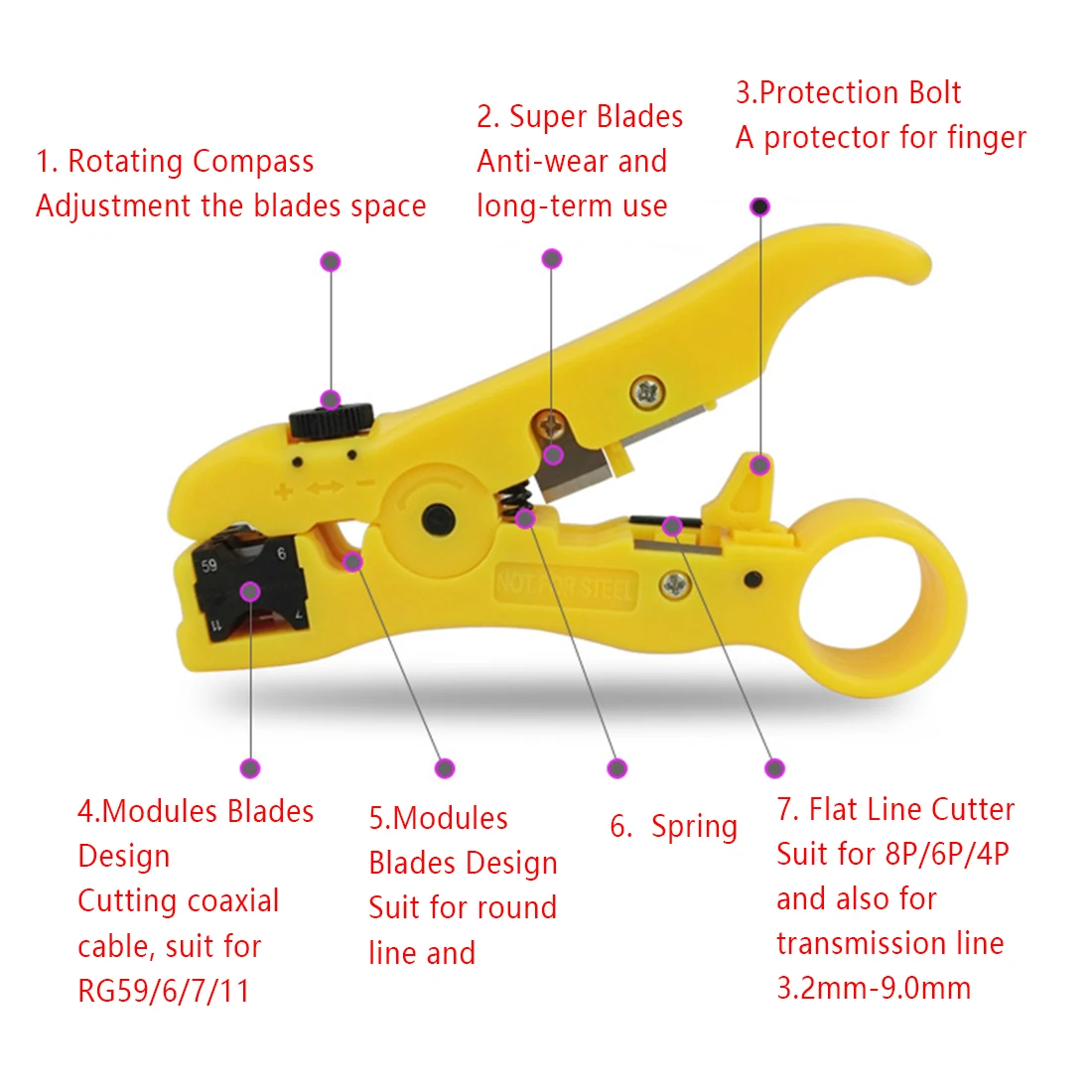Universal Cable Stripper Cutter Stripping Pliers Tool for Network Flat Round Cat6 Cat5 Wire Coax Coaxial Stripping Tool
Universal Cable Stripper Cutter Stripping Pliers Tool for Network Flat Round Cat6 Cat5 Wire Coax Coaxial Stripping Tool