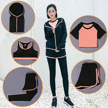 Mesh t shirt+sexy bra+hooded coats+shorts+leggings women yoga 6 pieces set quick dry running sportswear fitness gym lopende set
Mesh t shirt+sexy bra+hooded coats+shorts+leggings women yoga 6 pieces set quick dry running sportswear fitness gym lopende set