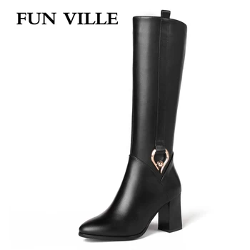 FUN VILLE 2018 New Style Women knee High Boots Genuine Leather Winter High heel Boots Warm Pointed toe Zipper Big size 34-45 
FUN VILLE 2018 New Style Women knee High Boots Genuine Leather Winter High heel Boots Warm Pointed toe Zipper Big size 34-45