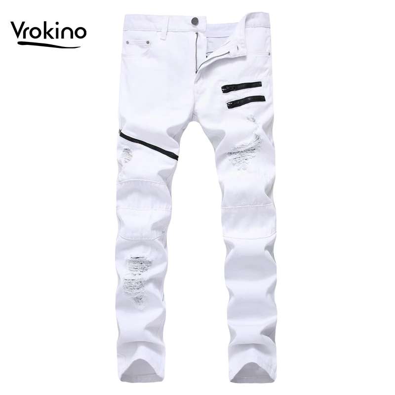 VROKINO 2019 New Men's Spring and Autumn Jeans Fashion Men's Knee Zipper Red White Ripped Jeans Men's Slim Slim Trousers 38 40
VROKINO 2019 New Men's Spring and Autumn Jeans Fashion Men's Knee Zipper Red White Ripped Jeans Men's Slim Slim Trousers 38 40