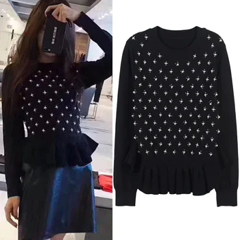 New winter Black Diamond temperament ladies wind Pearl Beaded top hem flounce sweater
New winter Black Diamond temperament ladies wind Pearl Beaded top hem flounce sweater