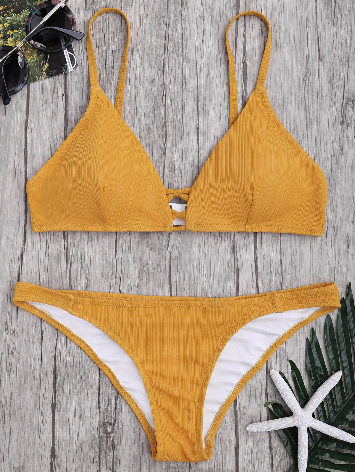 

ZAFUL 2019 New Criss Cross Spaghetti Strap Texture Bikini Set Mid Waisted Solid Color Swimsuit biquinis feminino Summer Swimwear