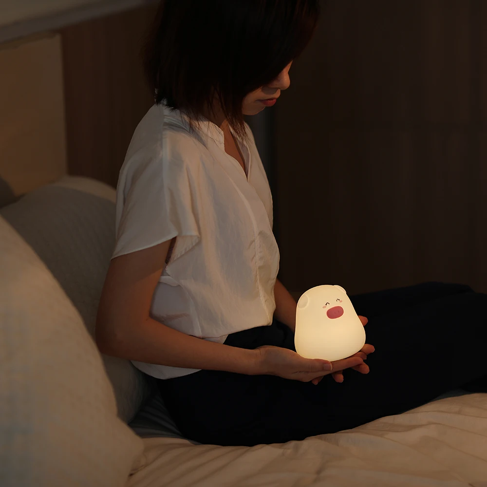 SuperNight Mini Cartoon Pig LED Night Light Touch Sensor Colorful Silicone Table Lamp Bedside Lamp for Children Kids Baby Sleep (6)