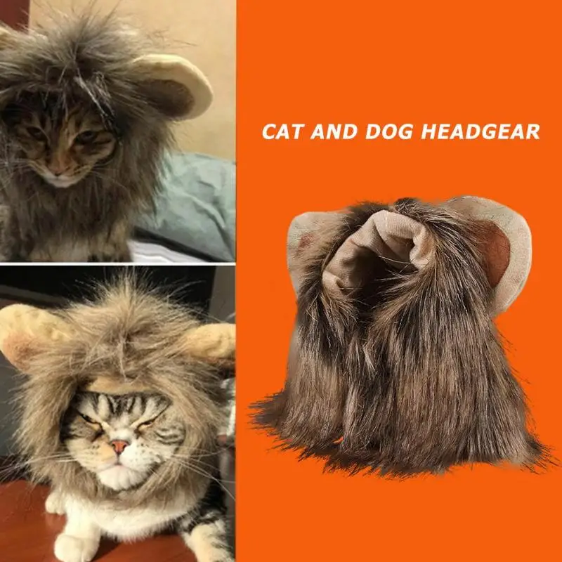 funny pet dog cat cute costume lion wig cap kitten halloween
