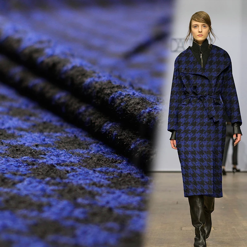 150cm width 570g/m dark blue black birds tweed 100%wool materials qutumn winter coat DIY clothes fabrics | Дом и сад