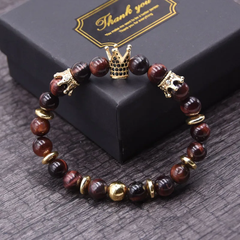 luxurious Micro Pave Black CZ Zirconia King Crown Charm Bracelet Men Natural red tiger eye Stone Bead Bracelet erkek bileklik
luxurious Micro Pave Black CZ Zirconia King Crown Charm Bracelet Men Natural red tiger eye Stone Bead Bracelet erkek bileklik