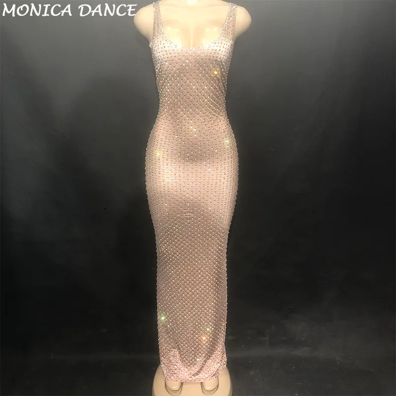 Women Sexy Stage Skin Color Long Dress Sleeveless Full Of Sparkling Crystals Nightclub Party Banquet Stage Wear Costumes
Women Sexy Stage Skin Color Long Dress Sleeveless Full Of Sparkling Crystals Nightclub Party Banquet Stage Wear Costumes