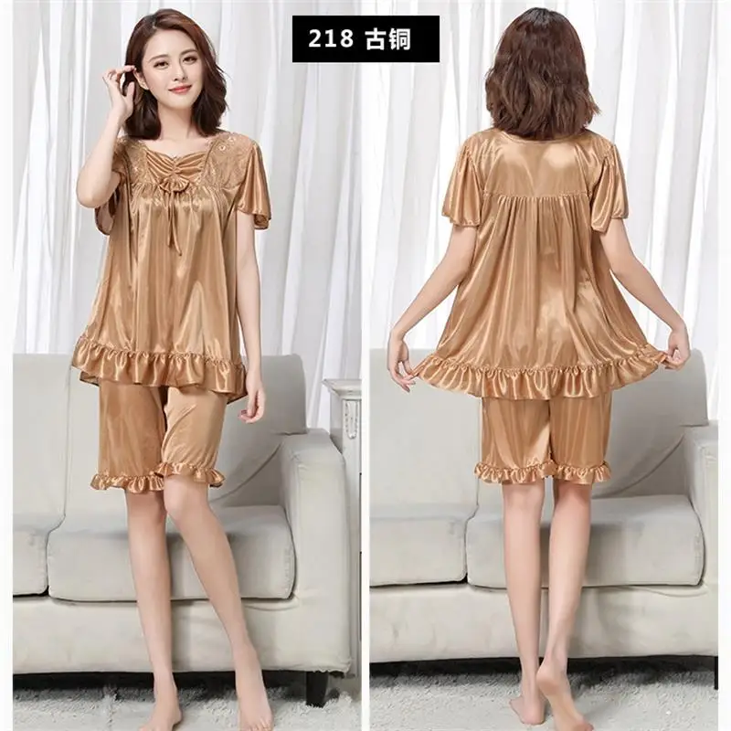 2019 summer ladies, pregnant women, plus fertilizer XL, ice silk home service, short sleeves, shorts pajamas set
2019 summer ladies, pregnant women, plus fertilizer XL, ice silk home service, short sleeves, shorts pajamas set