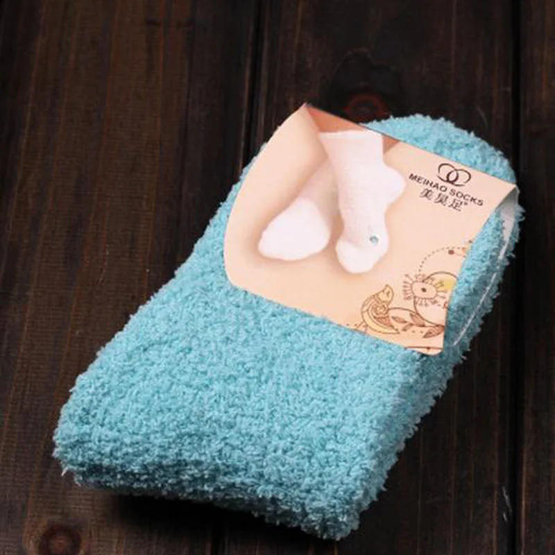 Image 1 PC Women Girls Bed Socks Pure Color Fluffy Warm Winter Kids Gift Soft Floor Home clothing accessories