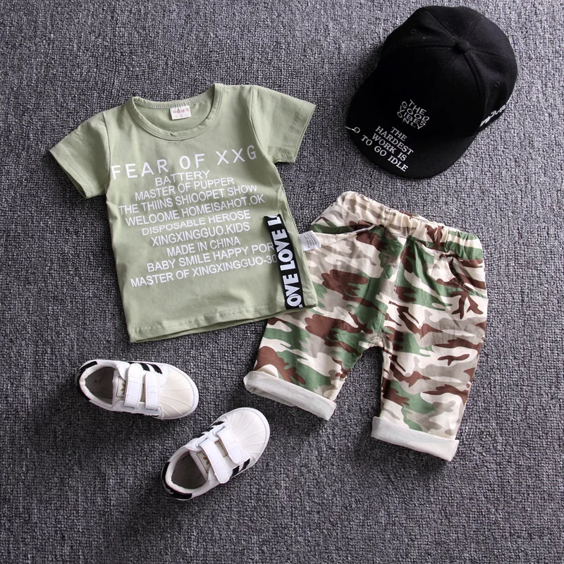 Baby Boys Summer Clothing Set Kid Short Sleeve T-shirt Top + Camouflage Pants 2 PCS Set for Toddler Tracksuit Children Clothes
Baby Boys Summer Clothing Set Kid Short Sleeve T-shirt Top + Camouflage Pants 2 PCS Set for Toddler Tracksuit Children Clothes